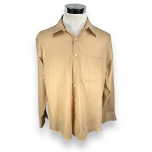YVES SAINT LAURENT Dress Shirt Men’s Large 34-35 Tan Long Sleeve YSL